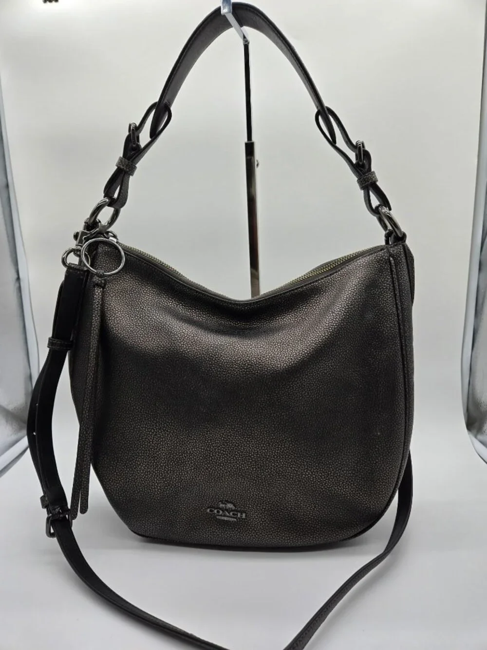 Coach Sutton Hobo 40632 Metallic Pewter Leather Convertible Shoulder Crossbody B